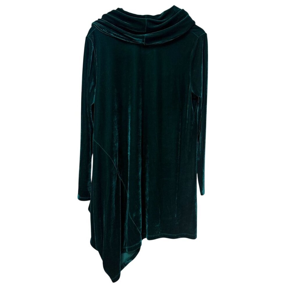 SOFT SURROUNDINGS Womens Tunic Top Medium Cowl Neck Green Stretch Velvet NEW - Picture 4 of 7